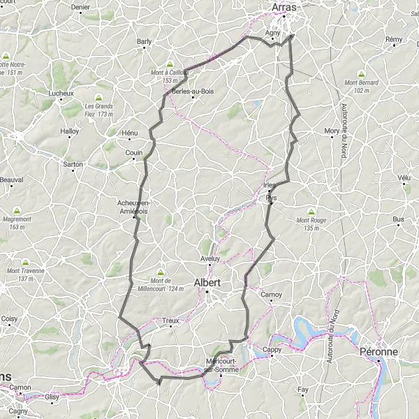 Map miniature of "The Hill Challenge" cycling inspiration in Nord-Pas de Calais, France. Generated by Tarmacs.app cycling route planner