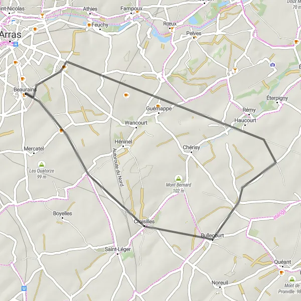 Map miniature of "Beaurains to Saint-Martin-sur-Cojeul Road Scenic Ride" cycling inspiration in Nord-Pas de Calais, France. Generated by Tarmacs.app cycling route planner