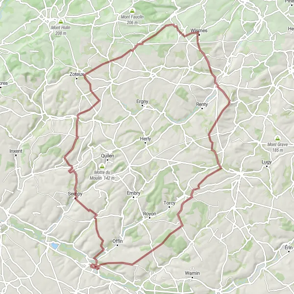 Map miniature of "Beaurainville Gravel Exploration" cycling inspiration in Nord-Pas de Calais, France. Generated by Tarmacs.app cycling route planner