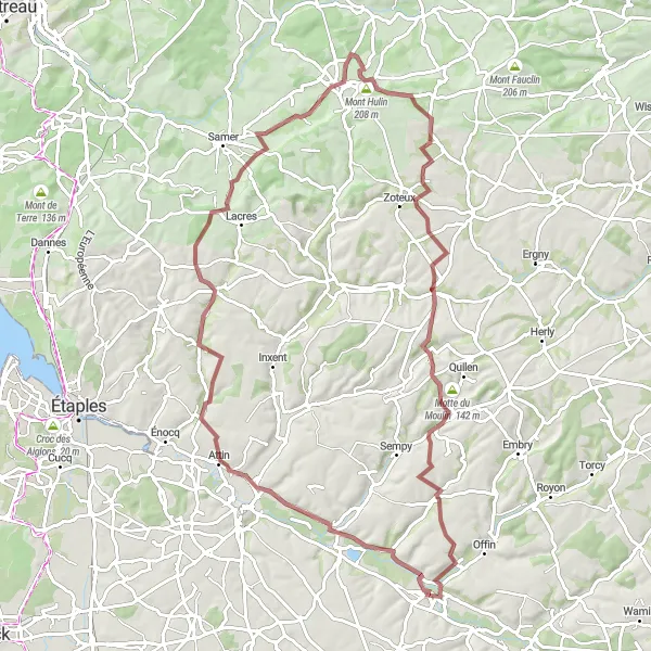 Miniature de la carte de l'inspiration cycliste "Le circuit des Monts" dans la Nord-Pas de Calais, France. Générée par le planificateur d'itinéraire cycliste Tarmacs.app