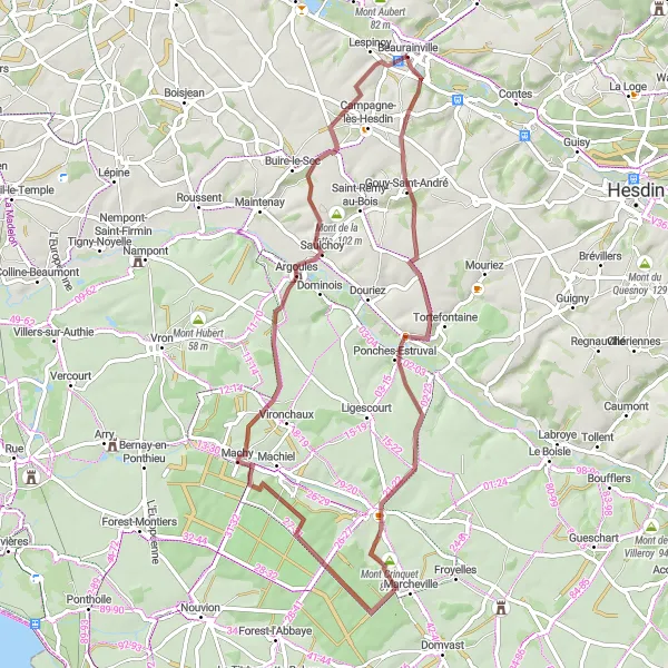 Map miniature of "Beaurainville Countryside Tour" cycling inspiration in Nord-Pas de Calais, France. Generated by Tarmacs.app cycling route planner