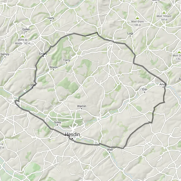 Miniature de la carte de l'inspiration cycliste "La boucle de Mont Blanc" dans la Nord-Pas de Calais, France. Générée par le planificateur d'itinéraire cycliste Tarmacs.app