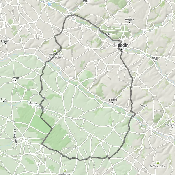 Miniature de la carte de l'inspiration cycliste "La vallée verdoyante de l'Authie" dans la Nord-Pas de Calais, France. Générée par le planificateur d'itinéraire cycliste Tarmacs.app
