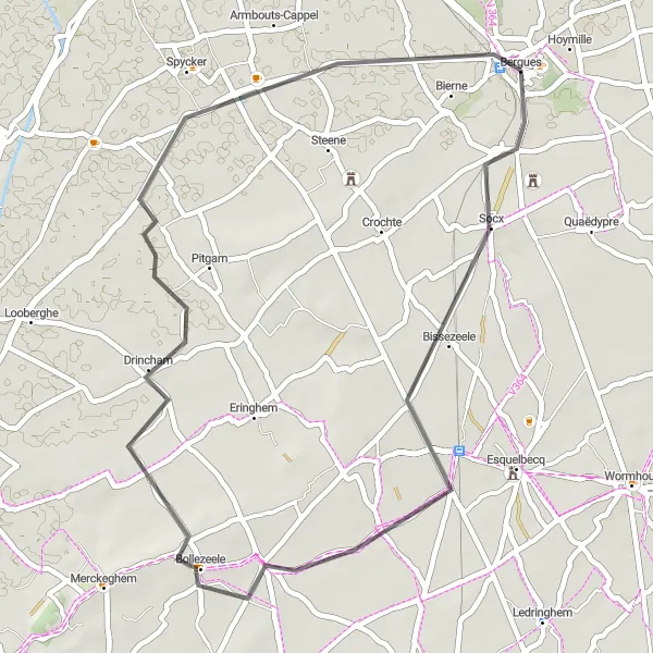 Map miniature of "Villages & Countryside" cycling inspiration in Nord-Pas de Calais, France. Generated by Tarmacs.app cycling route planner