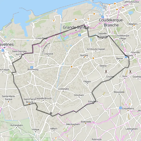 Map miniature of "Hidden Gems" cycling inspiration in Nord-Pas de Calais, France. Generated by Tarmacs.app cycling route planner