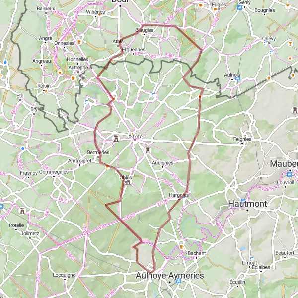 Map miniature of "Gravel Loop around Berlaimont" cycling inspiration in Nord-Pas de Calais, France. Generated by Tarmacs.app cycling route planner