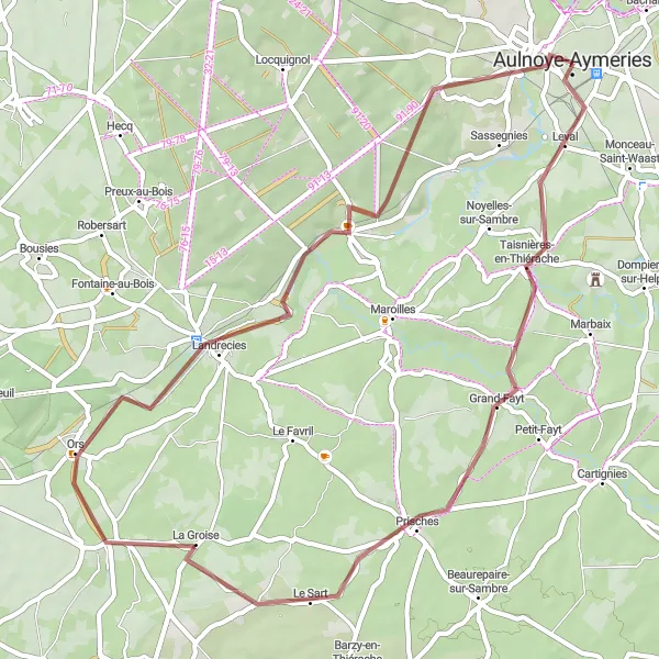 Map miniature of "Gravel Cycling Adventure from Berlaimont to Aulnoye-Aymeries" cycling inspiration in Nord-Pas de Calais, France. Generated by Tarmacs.app cycling route planner