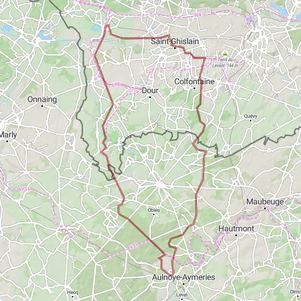 Miniature de la carte de l'inspiration cycliste "Circuit de Berlaimont Gravel Adventure" dans la Nord-Pas de Calais, France. Générée par le planificateur d'itinéraire cycliste Tarmacs.app