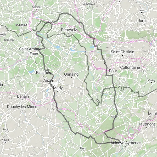 Map miniature of "The Charming Countryside Road Cycling Route from Berlaimont to Houdain-lez-Bavay" cycling inspiration in Nord-Pas de Calais, France. Generated by Tarmacs.app cycling route planner