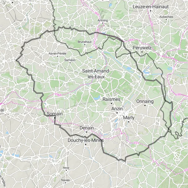 Map miniature of "Bersée to Quiévrechain Road Route" cycling inspiration in Nord-Pas de Calais, France. Generated by Tarmacs.app cycling route planner