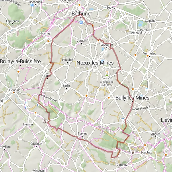 Map miniature of "Gravel Adventure" cycling inspiration in Nord-Pas de Calais, France. Generated by Tarmacs.app cycling route planner