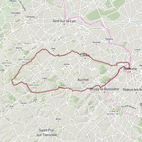 Miniature de la carte de l'inspiration cycliste "Les Sentiers de l'Artois" dans la Nord-Pas de Calais, France. Générée par le planificateur d'itinéraire cycliste Tarmacs.app