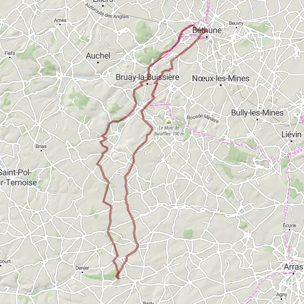Miniature de la carte de l'inspiration cycliste "Les Chemins de Gravel" dans la Nord-Pas de Calais, France. Générée par le planificateur d'itinéraire cycliste Tarmacs.app
