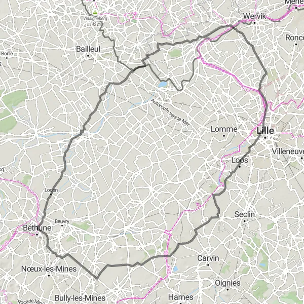 Map miniature of "Historical Landmarks and Natural Wonders" cycling inspiration in Nord-Pas de Calais, France. Generated by Tarmacs.app cycling route planner