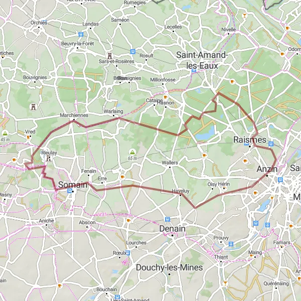 Map miniature of "Beuvrages to Anzin Gravel Loop" cycling inspiration in Nord-Pas de Calais, France. Generated by Tarmacs.app cycling route planner