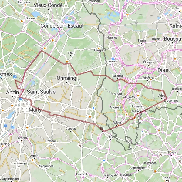 Map miniature of "Les Vallées des Cités Vagabondes" cycling inspiration in Nord-Pas de Calais, France. Generated by Tarmacs.app cycling route planner