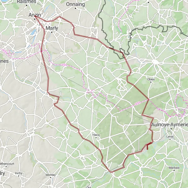 Map miniature of "Les Chemins de Gravel" cycling inspiration in Nord-Pas de Calais, France. Generated by Tarmacs.app cycling route planner