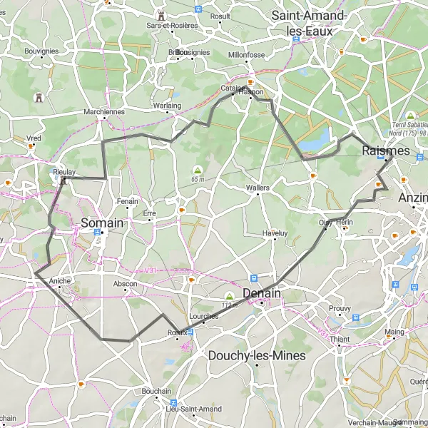 Map miniature of "Beuvrages to Herin Road Loop" cycling inspiration in Nord-Pas de Calais, France. Generated by Tarmacs.app cycling route planner