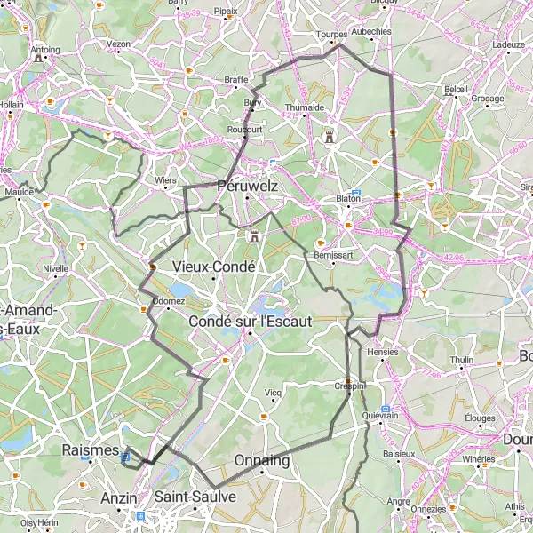 Map miniature of "Countryside Adventure" cycling inspiration in Nord-Pas de Calais, France. Generated by Tarmacs.app cycling route planner