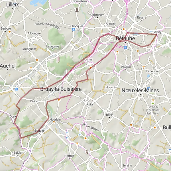 Miniature de la carte de l'inspiration cycliste "Circuit des Terrils du Nord" dans la Nord-Pas de Calais, France. Générée par le planificateur d'itinéraire cycliste Tarmacs.app