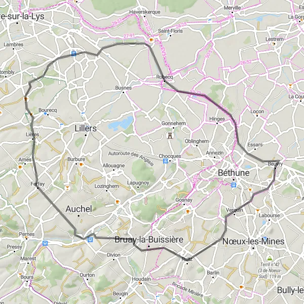 Map miniature of "Ruitz Challenge" cycling inspiration in Nord-Pas de Calais, France. Generated by Tarmacs.app cycling route planner