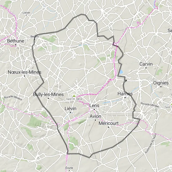 Map miniature of "Lorgies Discovery" cycling inspiration in Nord-Pas de Calais, France. Generated by Tarmacs.app cycling route planner