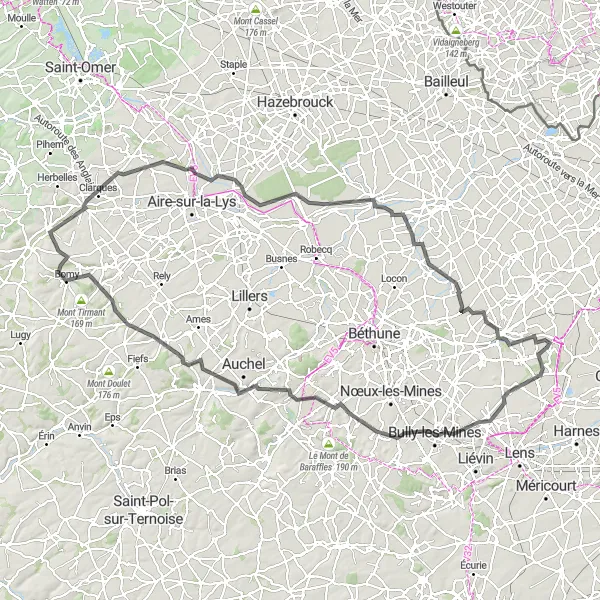 Map miniature of "Billy-Berclau to Béthune Rural Ride" cycling inspiration in Nord-Pas de Calais, France. Generated by Tarmacs.app cycling route planner