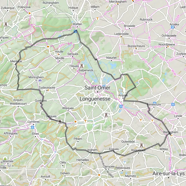 Miniature de la carte de l'inspiration cycliste "Les Chemins du Ternois" dans la Nord-Pas de Calais, France. Générée par le planificateur d'itinéraire cycliste Tarmacs.app