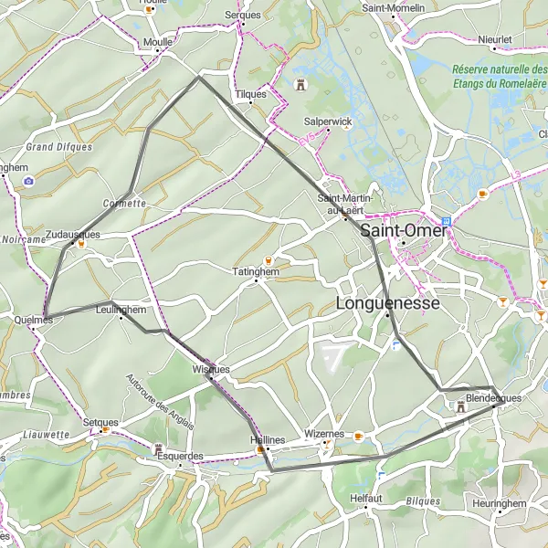Miniature de la carte de l'inspiration cycliste "Les collines de Blendecques" dans la Nord-Pas de Calais, France. Générée par le planificateur d'itinéraire cycliste Tarmacs.app