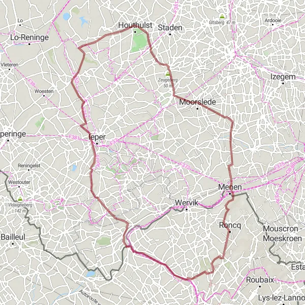 Map miniature of "Wambrechies to Bondues" cycling inspiration in Nord-Pas de Calais, France. Generated by Tarmacs.app cycling route planner