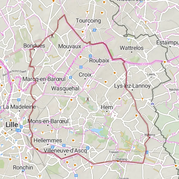 Miniature de la carte de l'inspiration cycliste "Château du Vert-Bois Tour" dans la Nord-Pas de Calais, France. Générée par le planificateur d'itinéraire cycliste Tarmacs.app