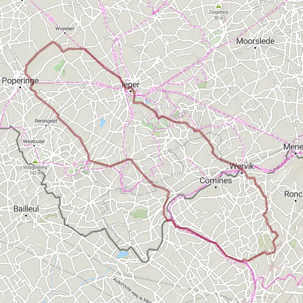 Map miniature of "The Gravel Adventure" cycling inspiration in Nord-Pas de Calais, France. Generated by Tarmacs.app cycling route planner