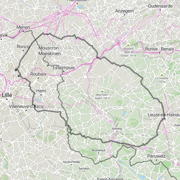Miniature de la carte de l'inspiration cycliste "La Grande Boucle des Collines" dans la Nord-Pas de Calais, France. Générée par le planificateur d'itinéraire cycliste Tarmacs.app