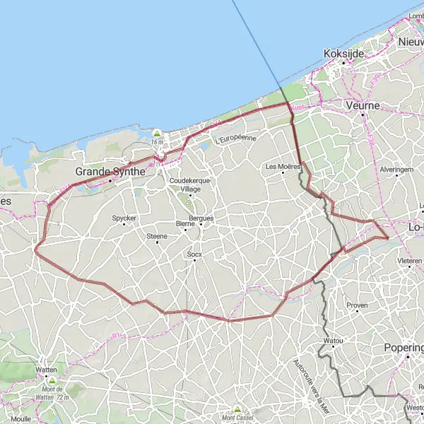 Map miniature of "The Gravel Adventure" cycling inspiration in Nord-Pas de Calais, France. Generated by Tarmacs.app cycling route planner