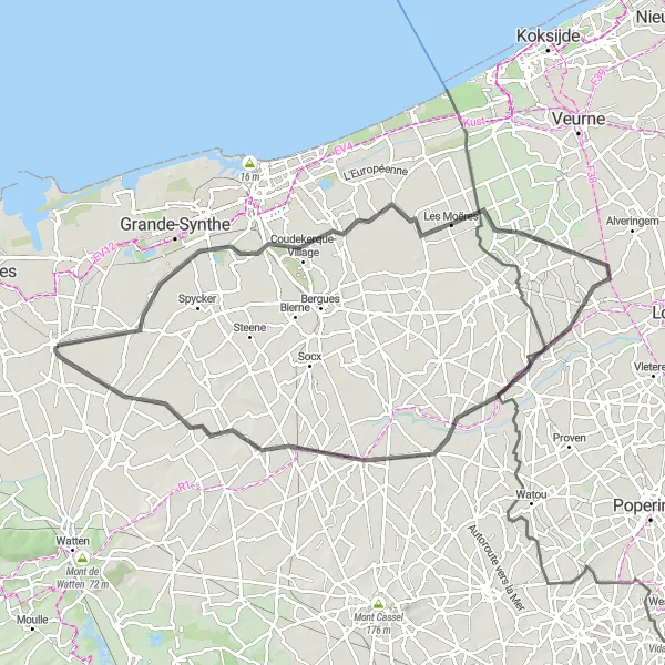 Map miniature of "The Coastal Ride" cycling inspiration in Nord-Pas de Calais, France. Generated by Tarmacs.app cycling route planner