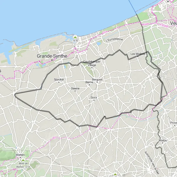 Map miniature of "The Countryside Escape" cycling inspiration in Nord-Pas de Calais, France. Generated by Tarmacs.app cycling route planner