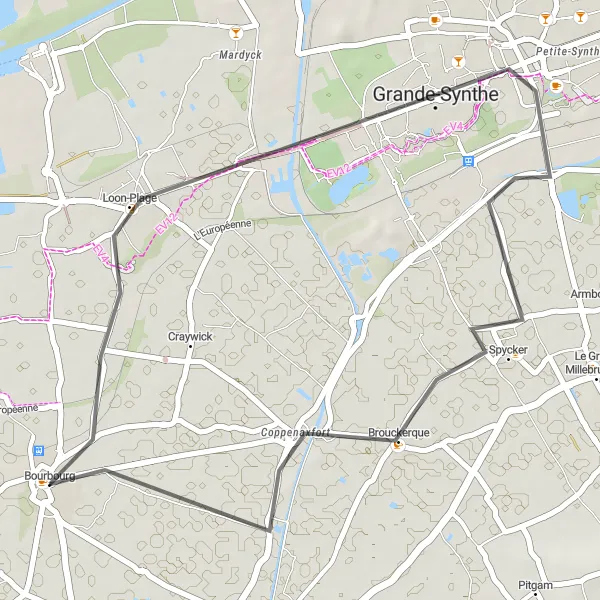 Map miniature of "Road Cycling Loop around Bourbourg" cycling inspiration in Nord-Pas de Calais, France. Generated by Tarmacs.app cycling route planner