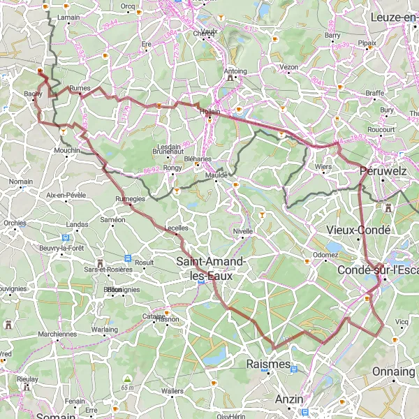 Map miniature of "Rural Gravel Escape" cycling inspiration in Nord-Pas de Calais, France. Generated by Tarmacs.app cycling route planner