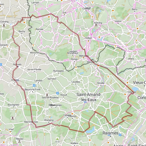 Map miniature of "Exploring Arenberg Forest" cycling inspiration in Nord-Pas de Calais, France. Generated by Tarmacs.app cycling route planner