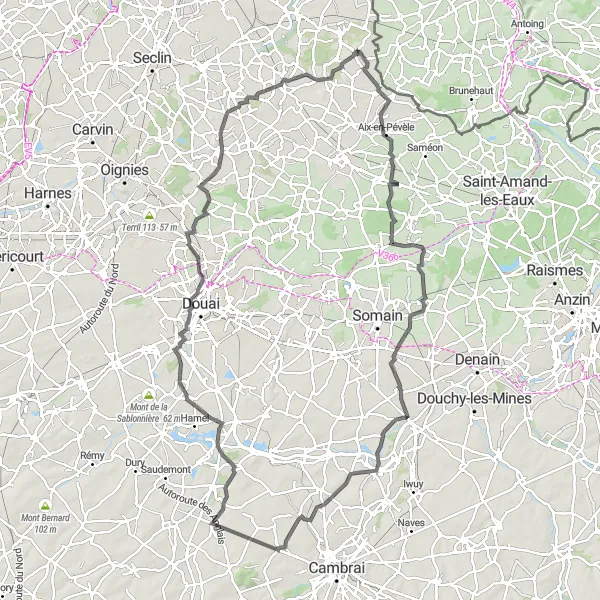 Map miniature of "Scenic Countryside Excursion" cycling inspiration in Nord-Pas de Calais, France. Generated by Tarmacs.app cycling route planner