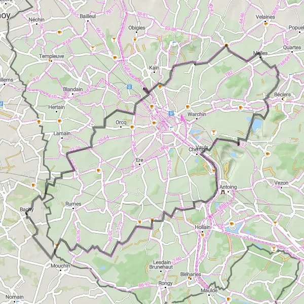 Map miniature of "Mellow Marquain Ride" cycling inspiration in Nord-Pas de Calais, France. Generated by Tarmacs.app cycling route planner