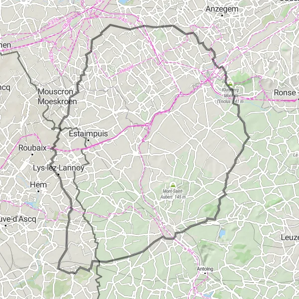 Map miniature of "Bourghelles Circuit" cycling inspiration in Nord-Pas de Calais, France. Generated by Tarmacs.app cycling route planner