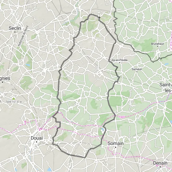 Map miniature of "Bourghelles Discovery" cycling inspiration in Nord-Pas de Calais, France. Generated by Tarmacs.app cycling route planner