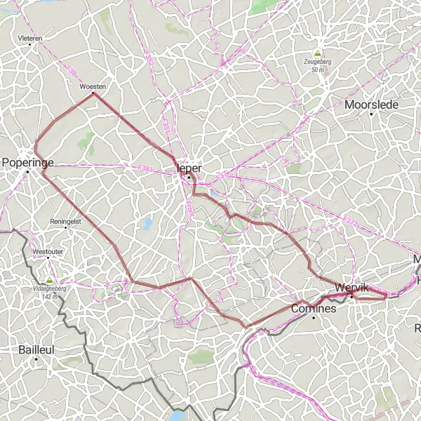 Map miniature of "Exploring Comines-Warneton and Heuvelland" cycling inspiration in Nord-Pas de Calais, France. Generated by Tarmacs.app cycling route planner