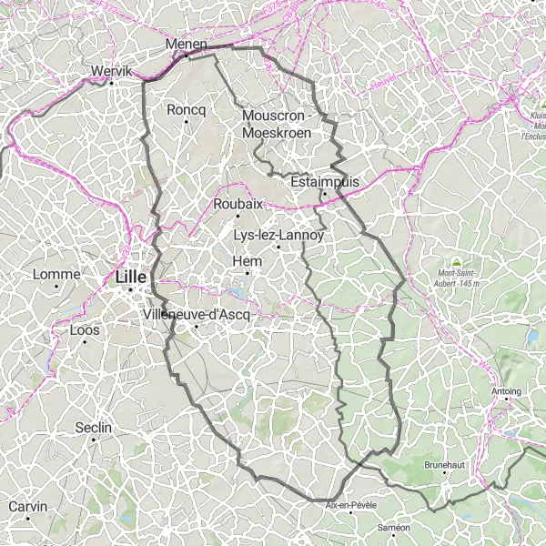 Miniature de la carte de l'inspiration cycliste "Merveilles de la Route vers Bondues" dans la Nord-Pas de Calais, France. Générée par le planificateur d'itinéraire cycliste Tarmacs.app