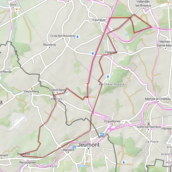 Map miniature of "Discovering Jeumont and Faurœulx" cycling inspiration in Nord-Pas de Calais, France. Generated by Tarmacs.app cycling route planner