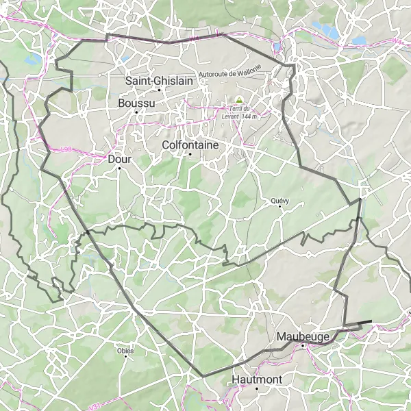 Map miniature of "Boussois to Mons Loop" cycling inspiration in Nord-Pas de Calais, France. Generated by Tarmacs.app cycling route planner