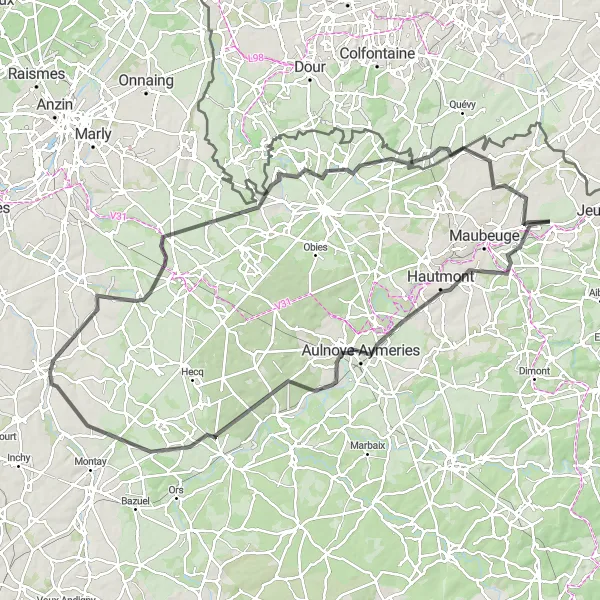 Map miniature of "The Fontaine-au-Bois Adventure" cycling inspiration in Nord-Pas de Calais, France. Generated by Tarmacs.app cycling route planner