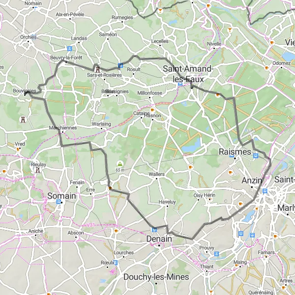 Miniature de la carte de l'inspiration cycliste "Boucle pittoresque à Saint-Amand-les-Eaux" dans la Nord-Pas de Calais, France. Générée par le planificateur d'itinéraire cycliste Tarmacs.app