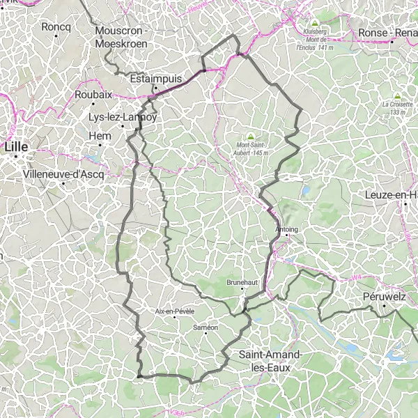 Map miniature of "The Scenic Road Journey" cycling inspiration in Nord-Pas de Calais, France. Generated by Tarmacs.app cycling route planner